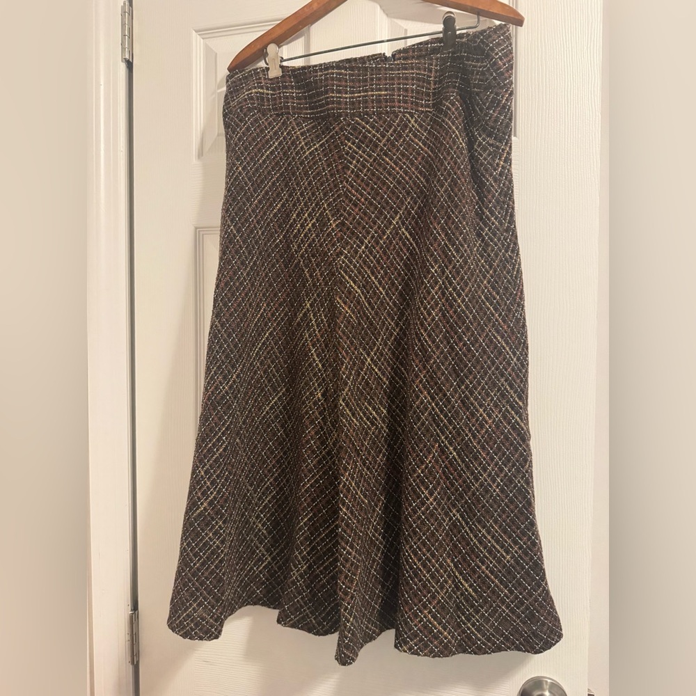Brown Plaid Tweed Y2K Trumpet Skirt Size 14